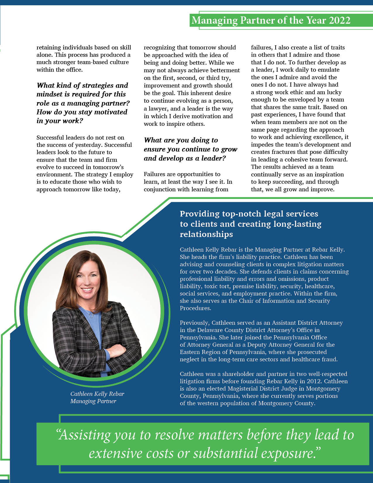 Managing Partner of the Year Cathleen Kelly Rebar, Managing Partner